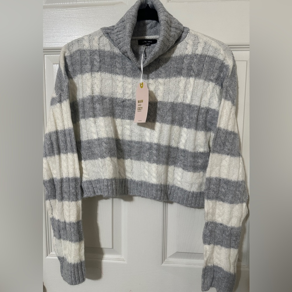 NEW - Love Tree - Stripe Cable Turtle Neck Sweater